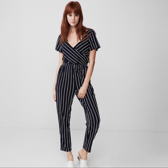 Express Pants - Express Stripe Faux Wrap Jumpsuit Black Size XS